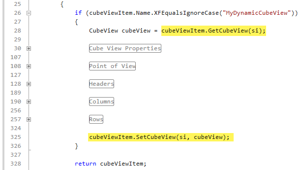  cubevViewItem.GetCubeView and cubeViewItem.SetCubeView methods are higlighted in the Dynamic Cube View Service